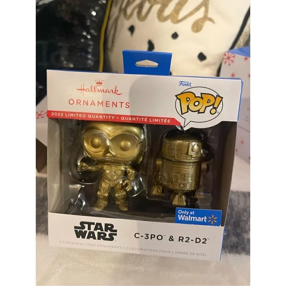 Nip nwt hallmark x marvel & Funko pop star wars GOLd C 3PO R2-D2 ornaments tree